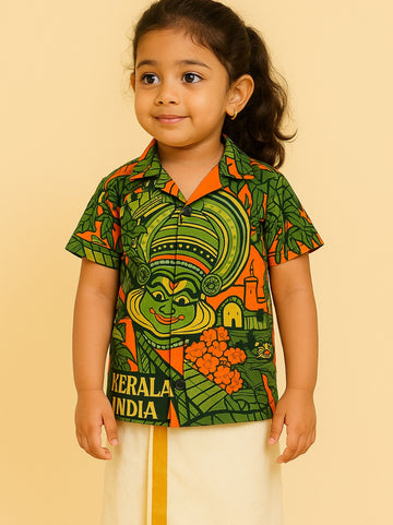 Kids Onam Kerala Cuban Collar Shirt
